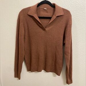 uniqlo washable ribbed knot polo sweater in brown